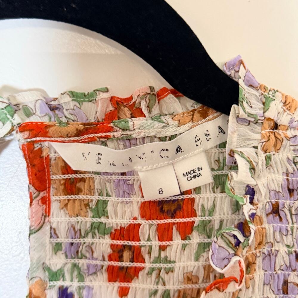 Veronica Beard White Floral Smocked Blouse with Orange and Purple Accents - Picture 5 of 7